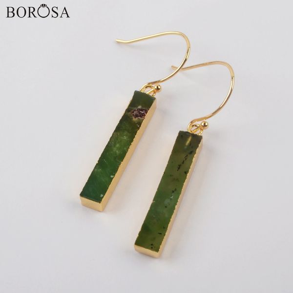 

borosa natural stone earring 5pairs gold/silver plating rectangle green jades drop earring chrysoprases dangle earrings g1922