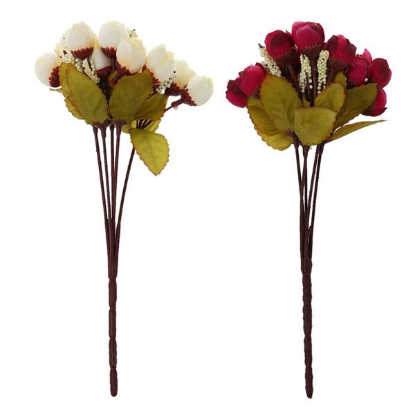 

2 bunch silk cloth artificial flower 15 heads mini rose home decor for wedding small roses bouquet decoration autumn , wine red
