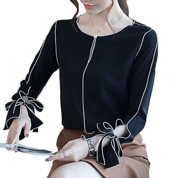 

blusa feminina autumn new women korean fashion bow tie casual shirt long sleeve white chiffon blouse