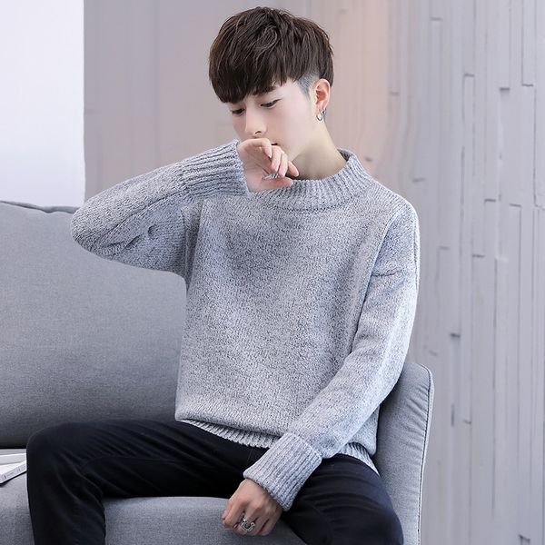 

корейский стиль свитер длинные leeve для мужчин o-образным вырезом моды шерстяной свитер вязаный solid mens designer, White;black