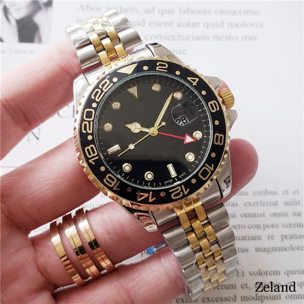 

2018 men wristwatches men casual watch ceramic bezel stainless steel with glide lock clasp sports crown watch wristwatch calendar watches, Slivery;brown
