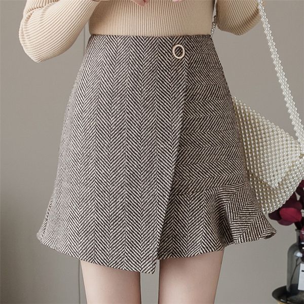 

plaid women's skirt mermaid high waist skirts womens korean hairy mini skirt casual fashion women skirts autumn winter, Black