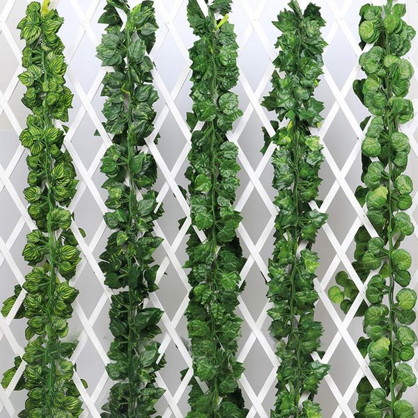 

2m artificial grape parthenocissus leaves vine outdoor wall hanging garden decor