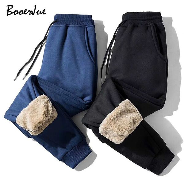 

winter warm plush pants plus velvet pants men drawstring sweatpants trousers mens fashion joggers pantalon homme harem man, Black
