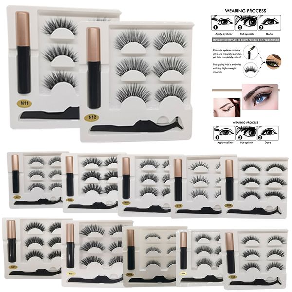 

3 pairs magnetic eyelashes set women natural soft long reusable magnetic liquid eyeliner&magnetic makeup set
