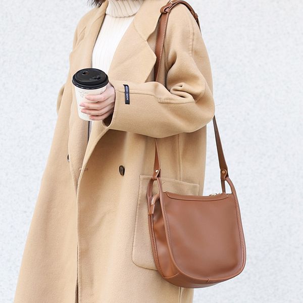 

korean style women bucket crossbody bags 2020 vintage minimalist leisure shoulder bags ladies semi circle handbags