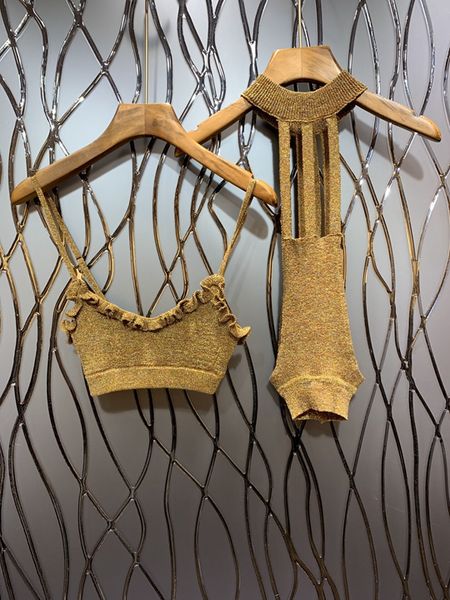 

summer 2019 new women's shoulder-exposed suspender + round-collar hollow vest knitted two-piece suit 430, White