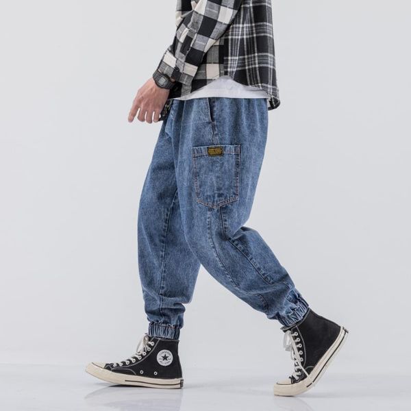 

men's jeans holyrising men pants casual cotton denim trousers multi pocket cargo fashion big size, Blue