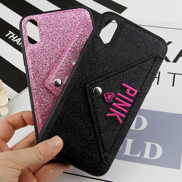

ЛЮБОВЬ РОЗОВЫЙ Чехол 3D Вышивка Bling Блеск Резиновая крышка Слоты для карт Подставка для iPhone XS Макс XR X 8 7 6 Плюс Samsung Galaxy S10 E S9 S8 Note 9
