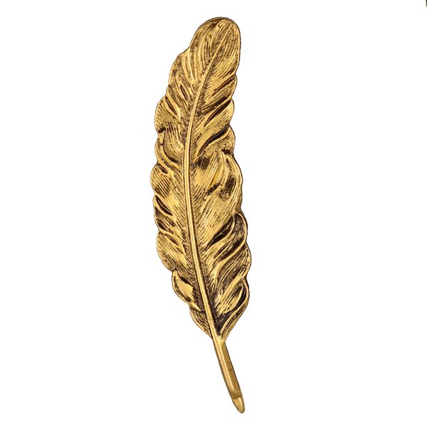 

vintage bronze tone big feather leaf shape brooch pin costume jewelry, Gray