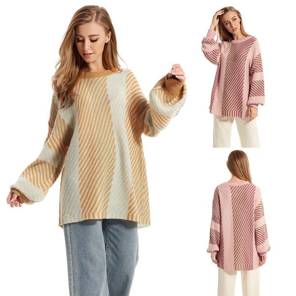

2019 sweater women loose striped o-neck pullover jumpers stylish for female autumn winter@8, White;black