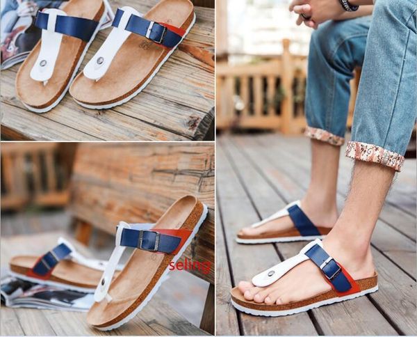 

new slippers flat genuine leather cork slippers men women shoes plus size casual beach cowhide women flip flops shoes sandals