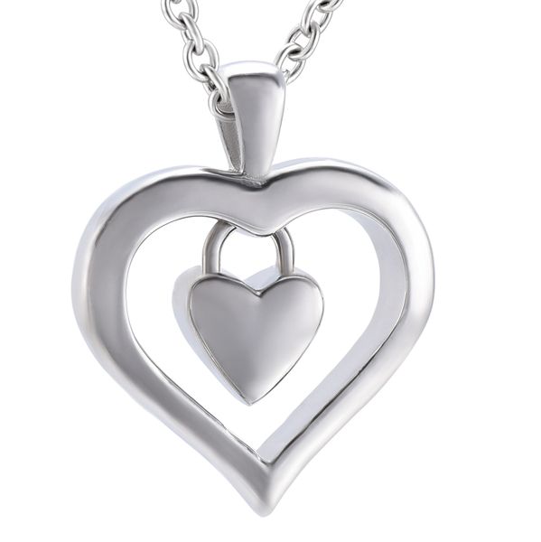 

zzl097 double heart design silver tone 316l stainless cremation urn with screw hold ashes memorial urn necklace cremation locket