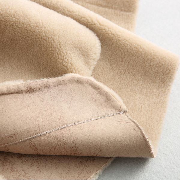 

streetwear real fur coat wool jacket autumn winter coat women clothes 2020 korean vintage sheep shearling suede lining 3313, Black