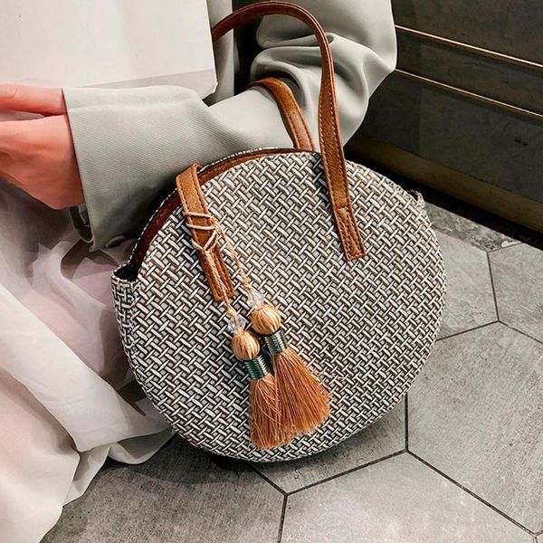 

women's fringe round straw bag korean one shoulder diagonal women's bag wild messenger fashion shoulder small square