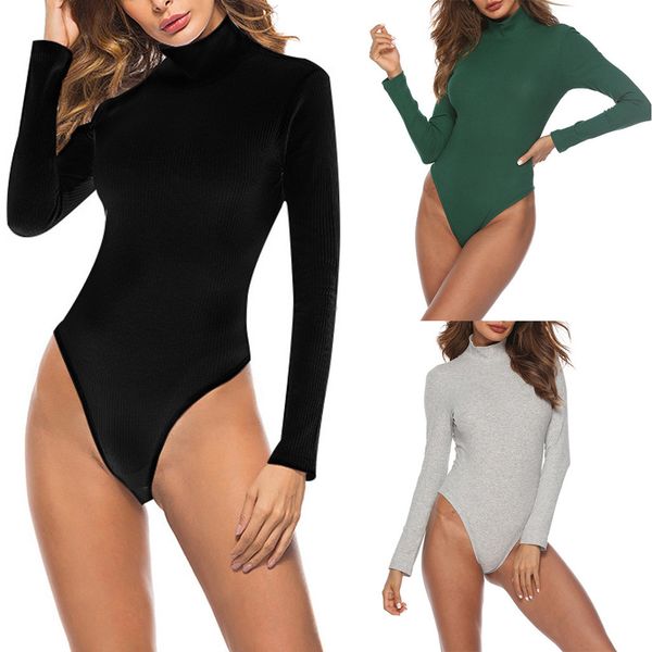 

rompers womens jumpsuit workout fitness biker fashion womens long sleeve turtleneck solid jumpsuit leotard romper sales, Black;white