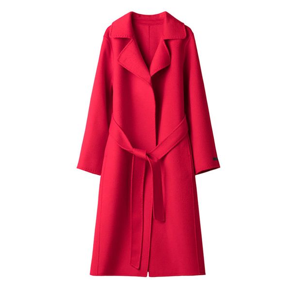 

women's handmade double-faced coat wool coat korean version of the solid color corrugated wool, Black