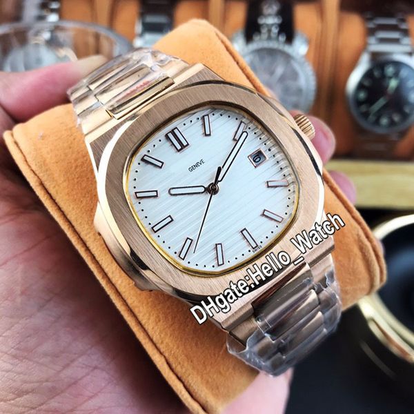 

new sport nautilus5711/1a-011 cal.324 automatic mens watch white texture dial sapphire rose gold steel bracelet hello_watch, Slivery;brown