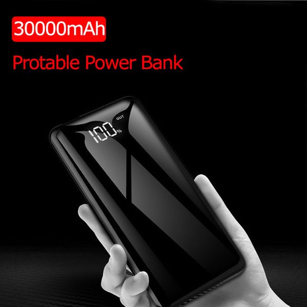 

new ultrathin 30000mah power bank portable charger external battery powerbank powerbank lcd full screen mirror for mobile phone