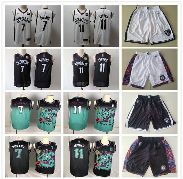 

mens brooklyn nets throwback jersey kyrie kevin 7 durant 11 irving basketball shorts basketball jersey blqck navy white green, Black;red