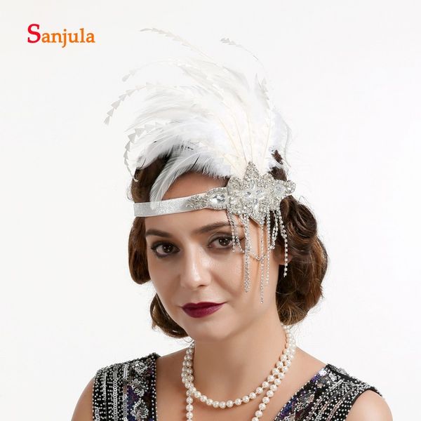 

stunning beaded tassel elegant bridal headband 2020 white feathers charming bride headwear vintage women party headpiece bq012