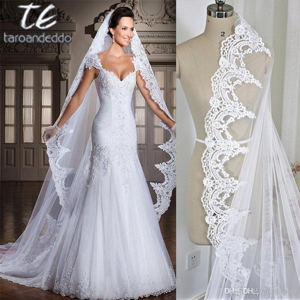 

2018 new one layer white lace veil factory direct 3m wedding veil lace trim cathedral ivory bride veil, Black