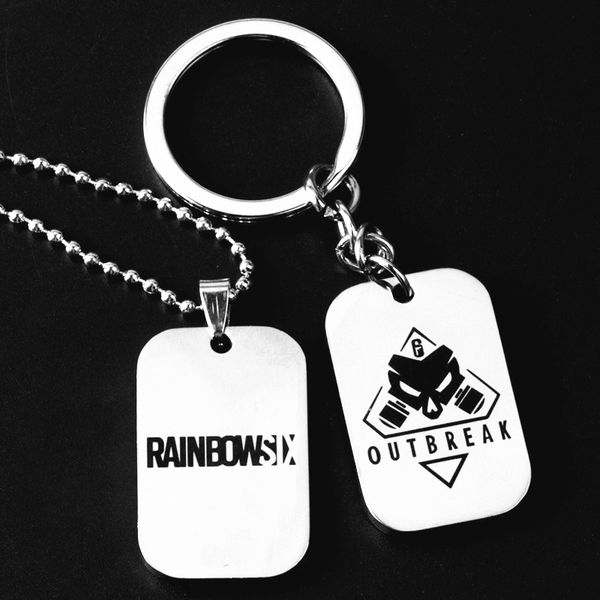 

12pcs rainbow six 6 siege keychain men women skull stainless steel metal key chains anime key ring fashion gift jewelry pendants, Silver