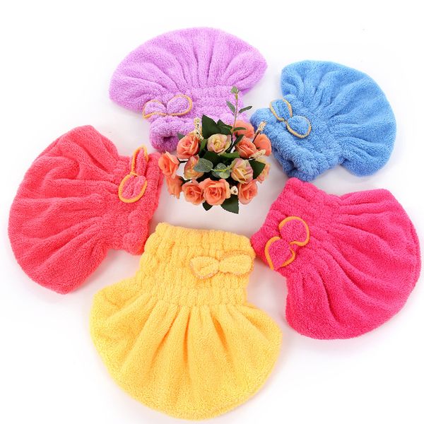 Mulheres Microfiber Cabelo Toalha Turbante Turbante Cap Hat-Secagem Chapéu Coral Veludo Cabeça Toalhas Magia Rápida Dry Bath Hair Toalha de Secagem