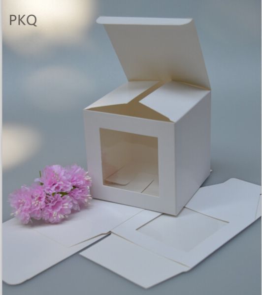 

20pcs white cardboard paper box with window square packaging box christmas party favor apply gift