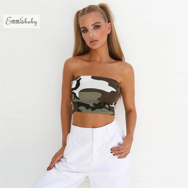 

2019 new womens ladies sleeveless tank plain printed boob tube strapless bandeau stretch vest ladies camo crop clothes, White