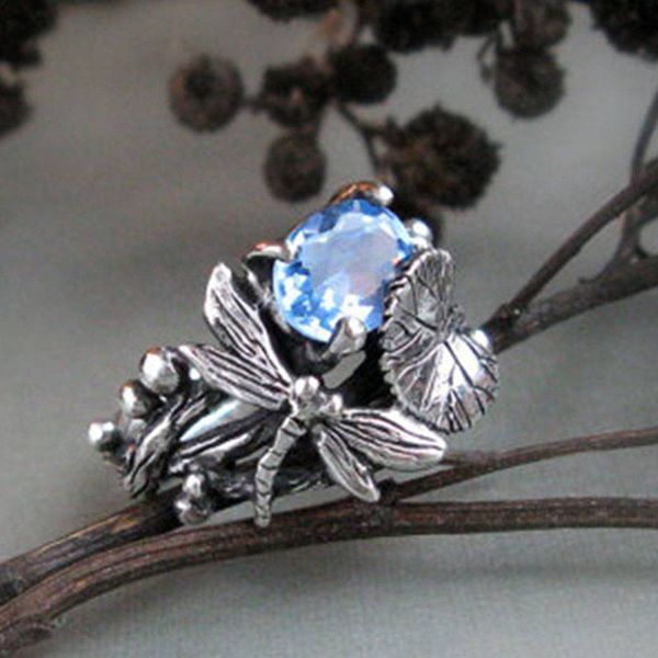 

fashion silver rings dragonfly lotus flower design ring good luck 5 size trendy solid thai sier ring for women men jewelry ornament, Golden;silver