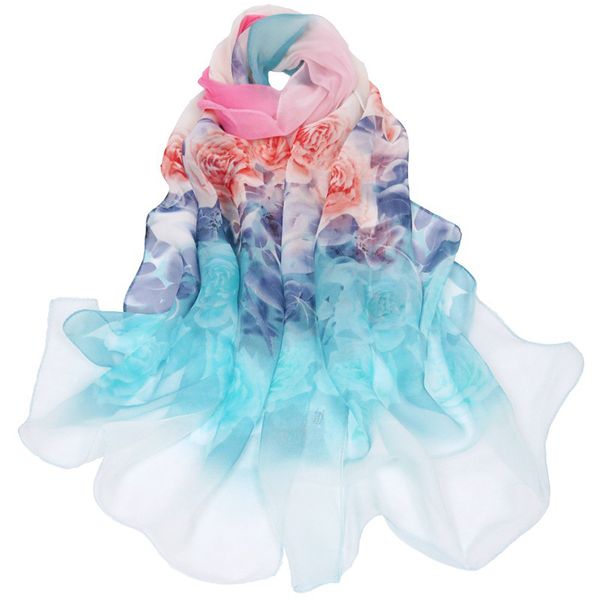 

elifashion new fashion women big flora scarf long soft single rim gradual rim color wrap ladies scarves luxury shawl in seasons, Blue;gray