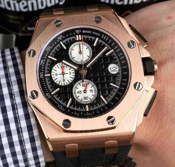

wholesale casual men's watch 44mm multi-function dial japan imported quartz chronograph original strap watches, Slivery;brown