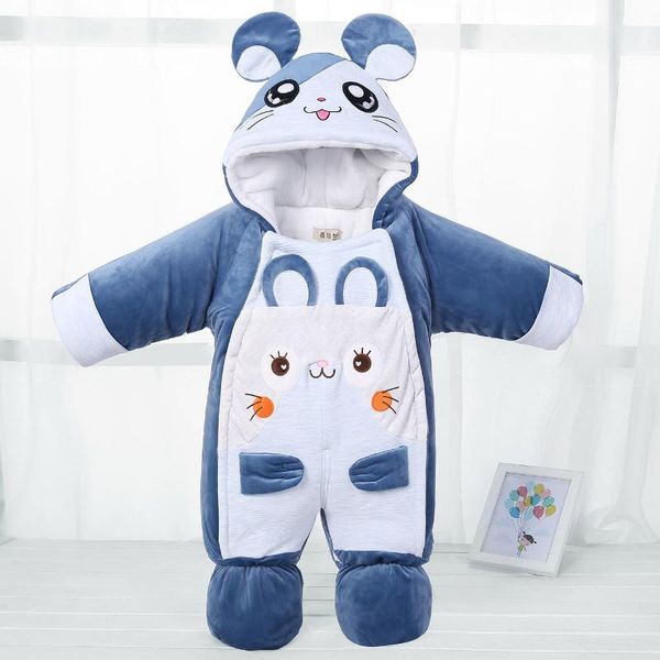 

30 degrees winter warm baby girl clothes 2020 new born baby rompers boys velvet jumpsuits cute cartoon infant overalls, Blue