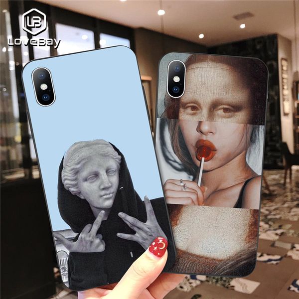 

lovebay phone case for iphone 11 6 6s 7 8 plus x xr xs 11pro max 5 5s se cartoon statue abstract art painted soft tpu back cover