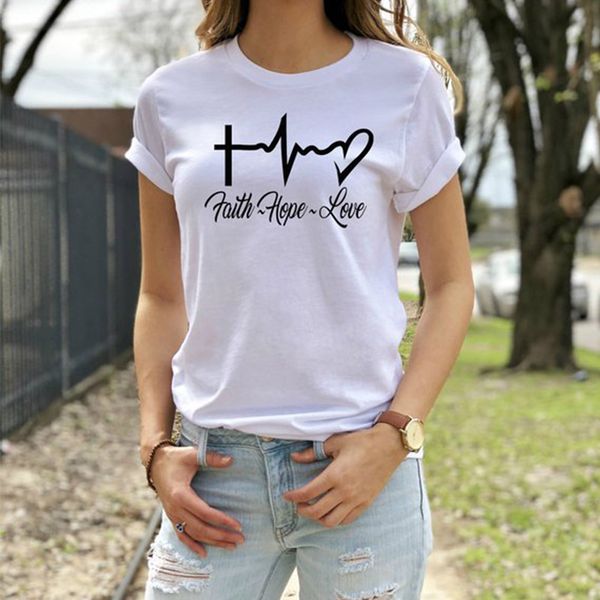 

enjoythespirit women t shirt christian womens tshirt faith hope love heartbeat tee shirt o neck good quality fashion, White
