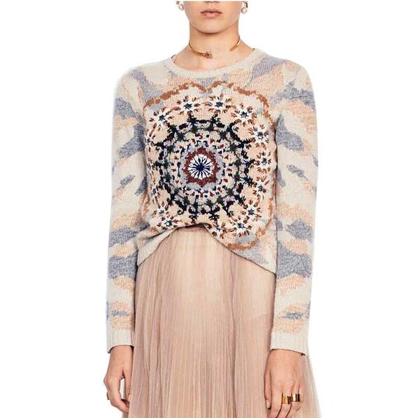 

boho inspired embroidered sweater women beige crew neck long sleeve pullover autumn winter warm jumper 2019 fashion new, White;black