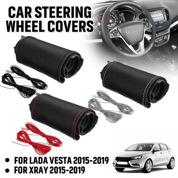 

new stitched pu microfiber leather car steering wheel cover covers wrap for lada vesta xray 2015 2016 2017 2018 2019