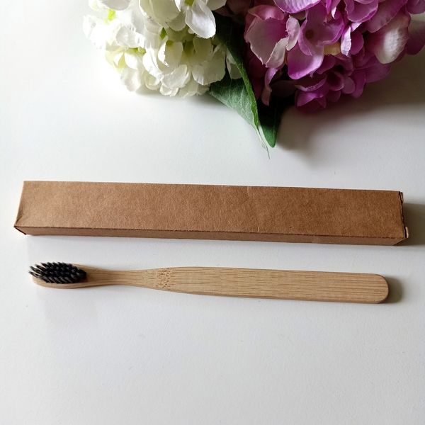 

bamboo toothbrush flat handle nylon soft bristle disposable flat type customized logo eco friendly kraft box package