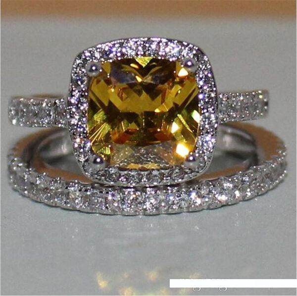 

площадь моды высокого uspecial золото cz имитация алмазный gemstone кольца набор 925 серебро обручальное обручальное кольцо для женщин невес, Slivery;golden