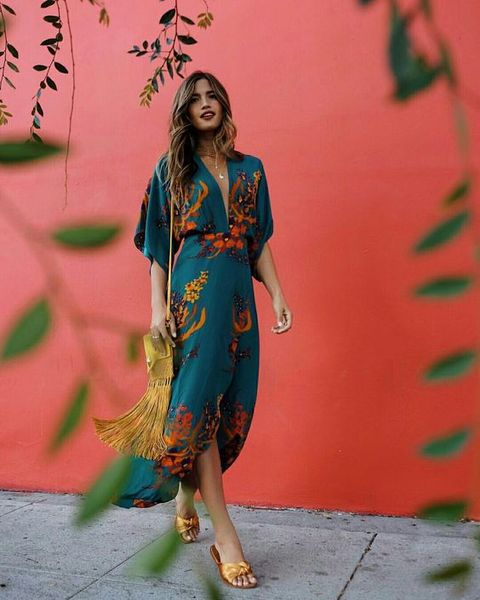 

womens boho long dresses half sleeve v-neck flower print split summer boho casual dress plus size -3xl, Black;gray