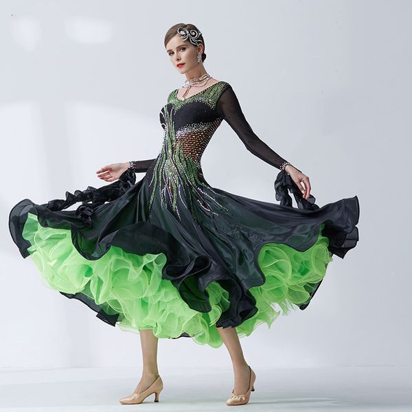 

the new national standard modern dance clothing big pendulum dress practice clothing ballroom dancing waltz-b-19176, Black;red