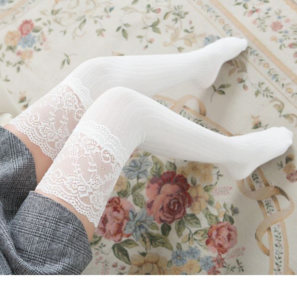 

women lace stockings trim thigh high over the knee socks long cotton warm transparent black white women stockings female