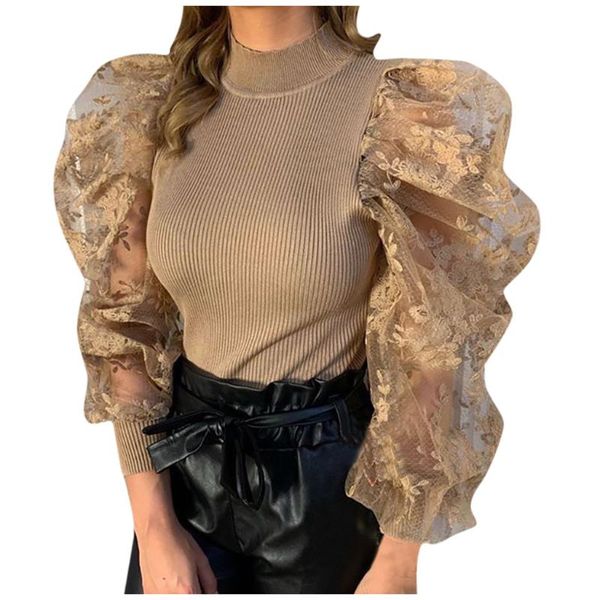 

womens and blouses 2020 fashion women lace gauze patchwork long sleeves blouses shirt mujer #zer, White