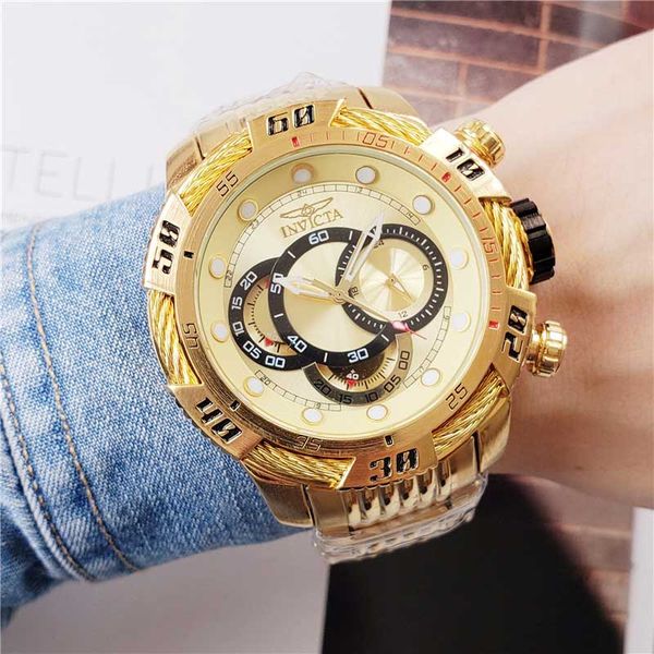

luxury gold watch all sub dials working men sport quartz watches satch steel band wrist watch, Slivery;brown