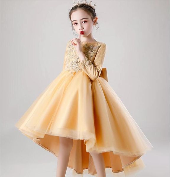

girls golden beads lace princess dress kids girl wedding birthday party ball gown flower girls evening costume, Red;yellow
