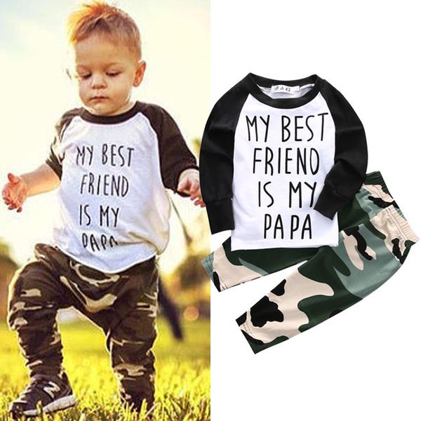 

newborn baby kids одежда для мальчиков с длинным рукавом футболки + камуфляж штаны наряды, White