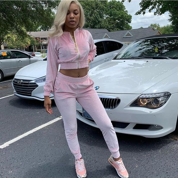 

two piece dress fashion velvet suit female autumn loose sweater trousers casual ladies sports trouser 2piece set women, White