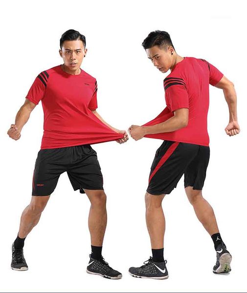 

mens designer tracksuits summer short sleeve suit brand t shirt shorts thin casual sports suit men plus-size fitness running quick dry shirt, Gray