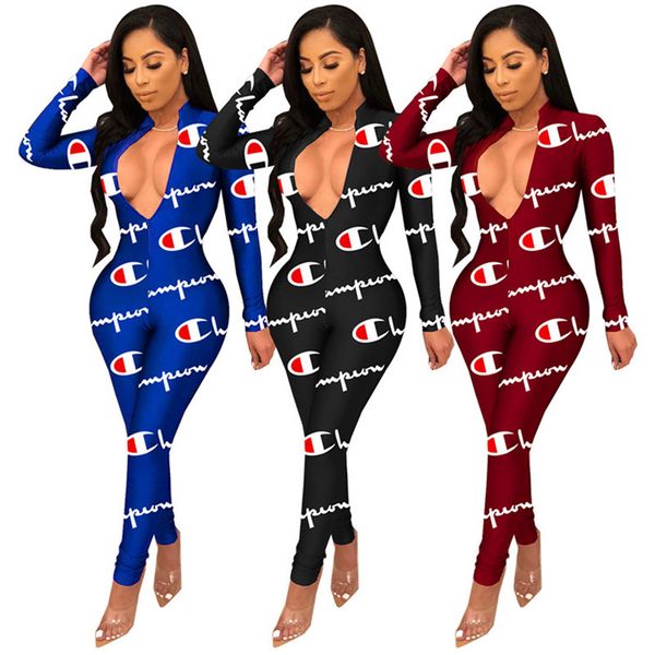 

champion women romper brand designer jumpsuit summer one piece long sleeve pants overalls sportswear party club sports clothing c6305, White